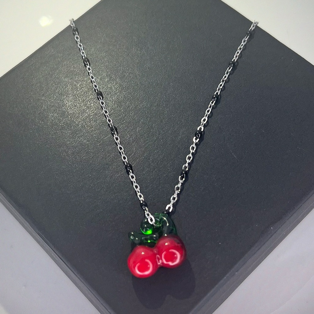 FRUIT SERIES Handmade Glass Cherry Charm Enamel Beaded Necklace